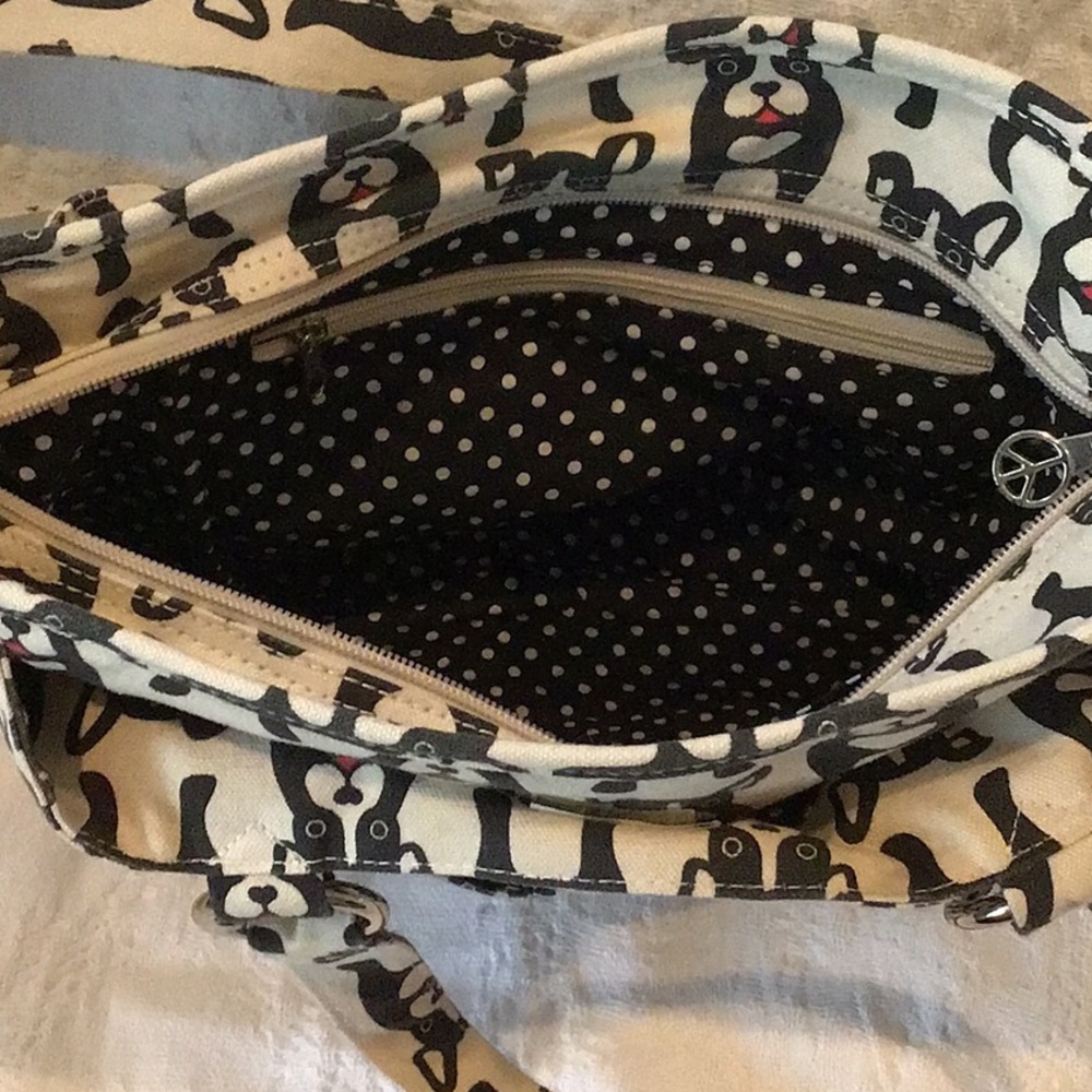 Bungalow 360 Cream and Black French Bull Dog Print Pocket Bag - Picture 2 of 3